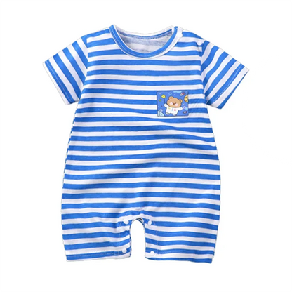 Cotton baby bodysuit with short sleeves, breathable fabric, and snap closure for newborns and infants – perfect summer babywear