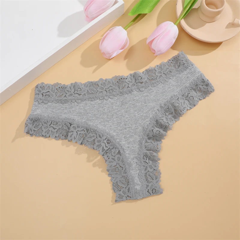 5pcs women’s cotton floral lace panties set with soft patchwork briefs