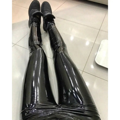 Black PU Hip-Lift Leggings – Slim Fit High Waist Faux Leather Yoga Pants