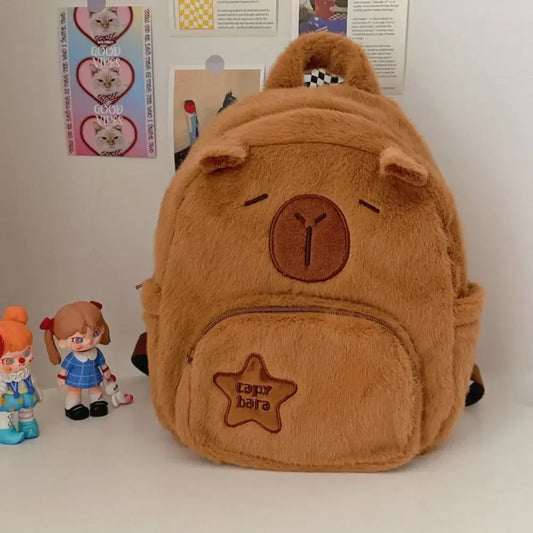 🧸 Kawaii Capybara Plush Backpack & Tote – Cartoon Crossbody Bag for Women