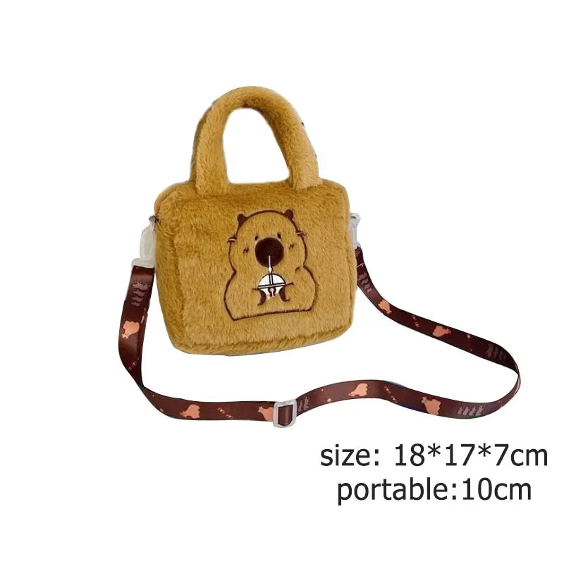 🧸 Kawaii Capybara Plush Backpack & Tote – Cartoon Crossbody Bag for Women