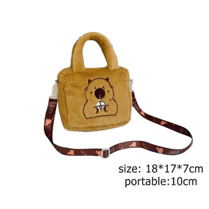🧸 Kawaii Capybara Plush Backpack & Tote – Cartoon Crossbody Bag for Women