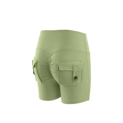 Women’s peach butt cargo yoga pants with air-dry pockets – breathable three-quarter fitness shorts