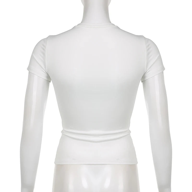 Women’s Y2K solid crop top with short sleeves and crewneck, skinny casual summer tee