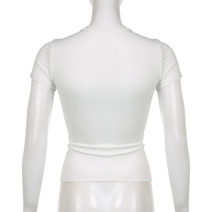 Women’s Y2K solid crop top with short sleeves and crewneck, skinny casual summer tee