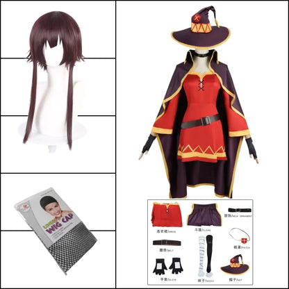 Megumin Cosplay Set – KonoSuba Witch Dress with Wig & Accessories