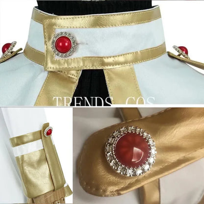Gold belt with red gem and decorative elements on a white background, featuring 'Trends Cos' branding.