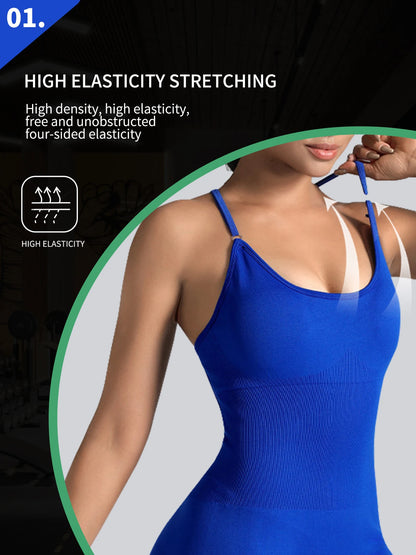 Sleek one-piece yoga jumpsuit for women, stretchy and breathable fitness bodysuit ideal for workouts and yoga