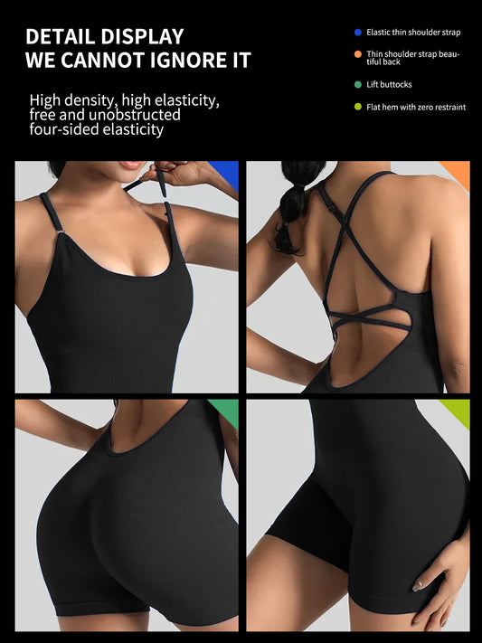One-Piece Skinny Yoga Jumpsuit – Stretchy Fitness Bodysuit & Workout Tracksuit for Women