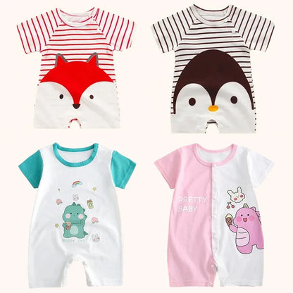 Cotton baby bodysuit with short sleeves, breathable fabric, and snap closure for newborns and infants – perfect summer babywear