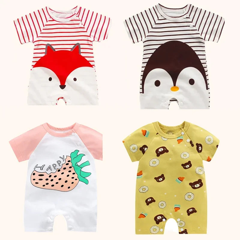 Cotton baby bodysuit with short sleeves, breathable fabric, and snap closure for newborns and infants – perfect summer babywear