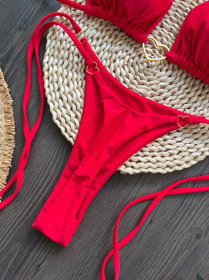 Sexy halter bikini set with Brazilian thong bottoms – women’s two-piece solid color swimwear
