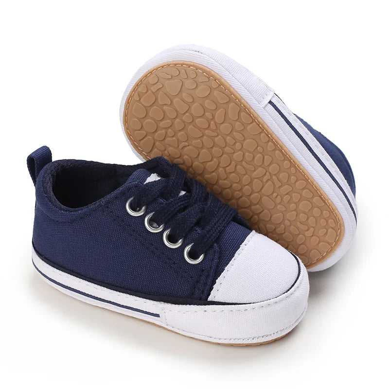 Meckior baby sneakers, soft canvas shoes with non-slip rubber sole for boys and girls 0-18 months, comfortable unisex baby shoes