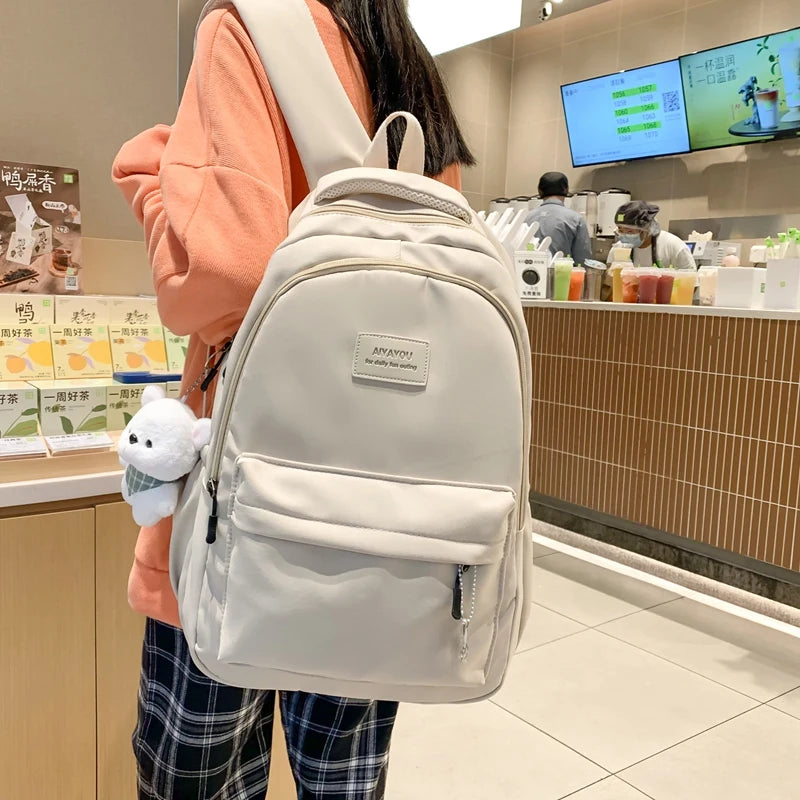 Trendy high-capacity waterproof college backpack with laptop compartment for girls