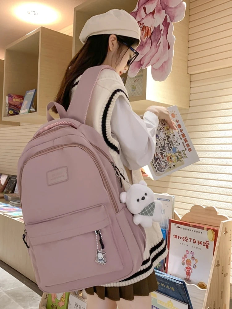 Trendy high-capacity waterproof college backpack with laptop compartment for girls