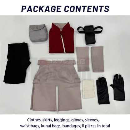 Haruno Sakura Cosplay Set – Anime Costume with Top, Skirt, Shorts & Pouch