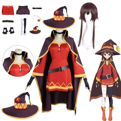 Megumin Cosplay Set – KonoSuba Witch Dress with Wig & Accessories