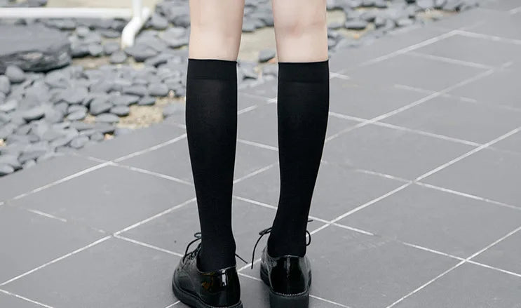 Black and white knee-high Lolita socks for women, thin breathable over-the-knee stockings