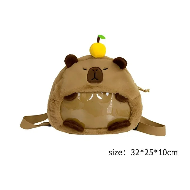 🧸 Kawaii Capybara Plush Backpack & Tote – Cartoon Crossbody Bag for Women