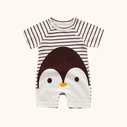 Cotton baby bodysuit with short sleeves, breathable fabric, and snap closure for newborns and infants – perfect summer babywear