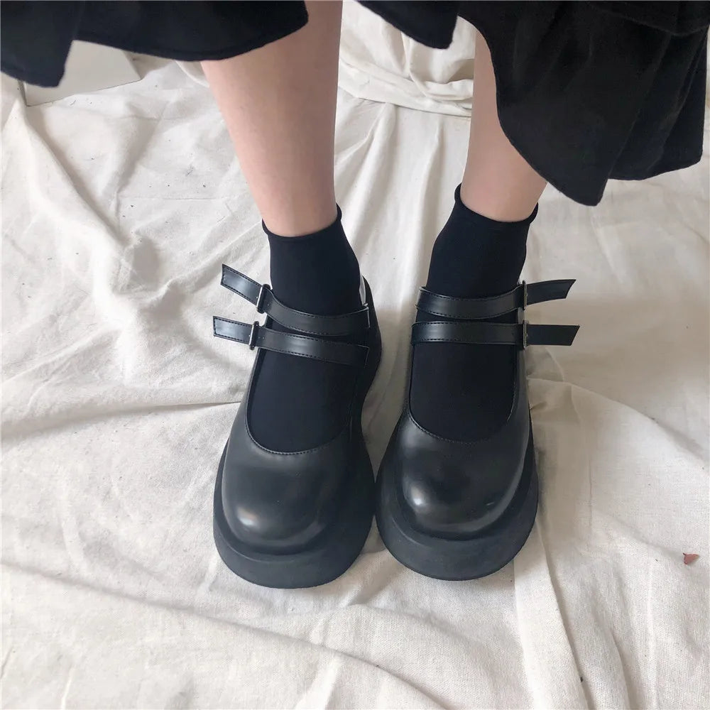 Black and white knee-high Lolita socks for women, thin breathable over-the-knee stockings