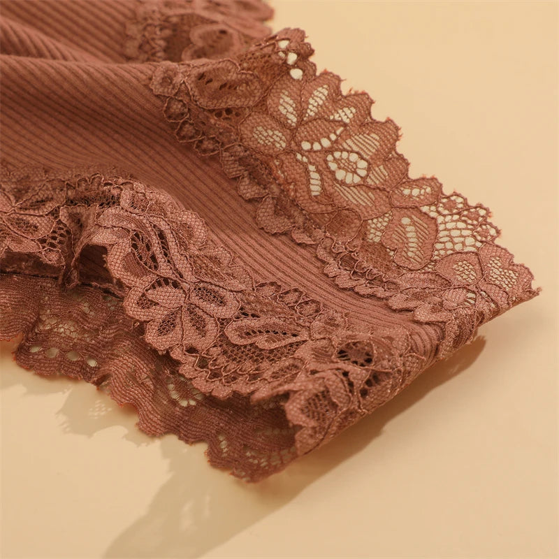 5pcs women’s cotton floral lace panties set with soft patchwork briefs