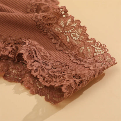 5pcs women’s cotton floral lace panties set with soft patchwork briefs