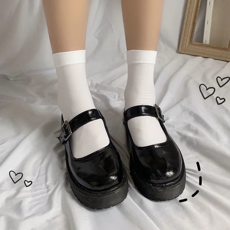 Black and white knee-high Lolita socks for women, thin breathable over-the-knee stockings