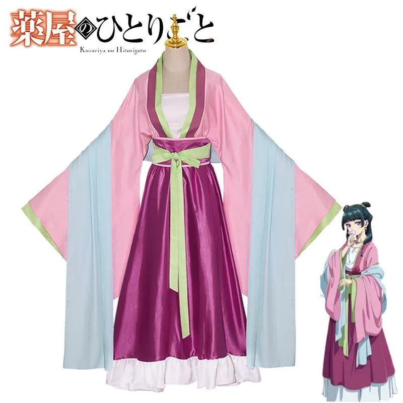Traditional Japanese kimono with pink and purple colors on a white background