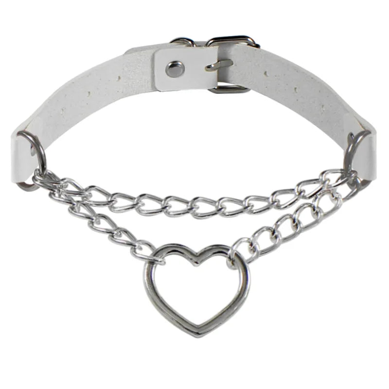 ShadowBelle PU leather punk choker set with bell, spikes, and rivets for goth and BDSM cosplay