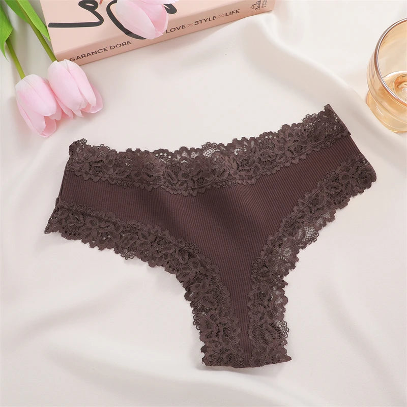 5pcs women’s cotton floral lace panties set with soft patchwork briefs