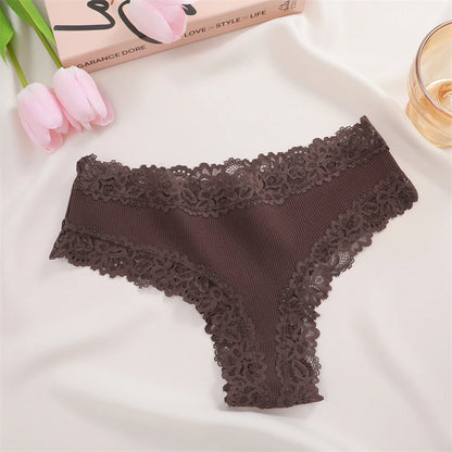 5pcs women’s cotton floral lace panties set with soft patchwork briefs