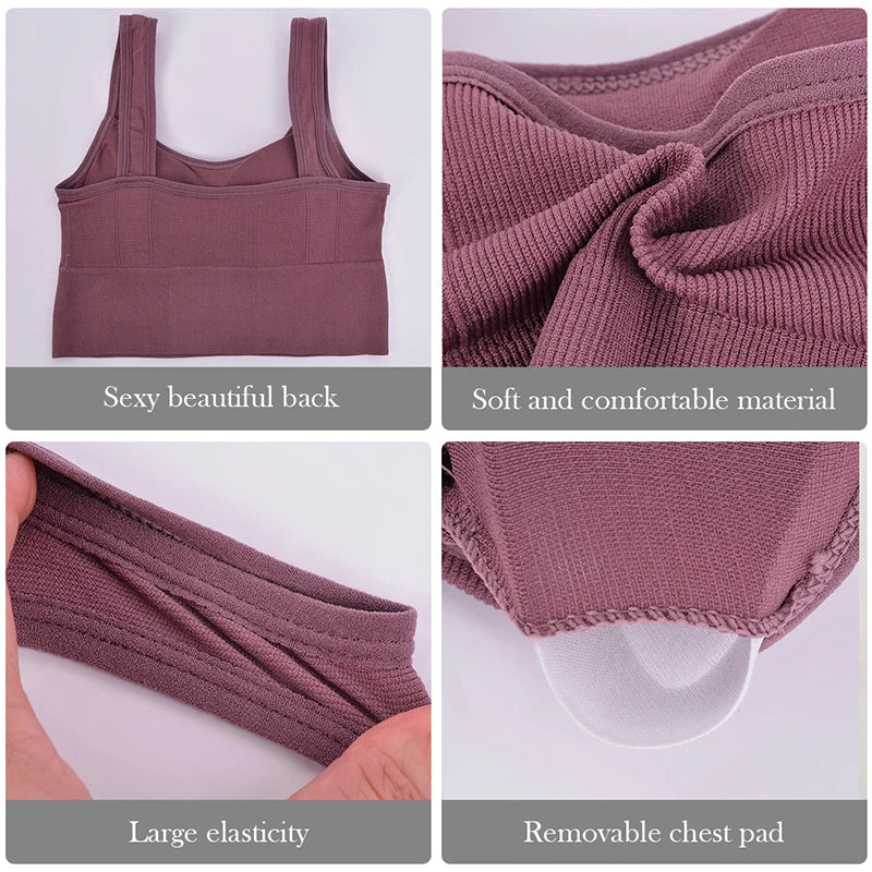 Breathable seamless sports bra with push-up support for women – shockproof crop top for yoga and gym workouts
