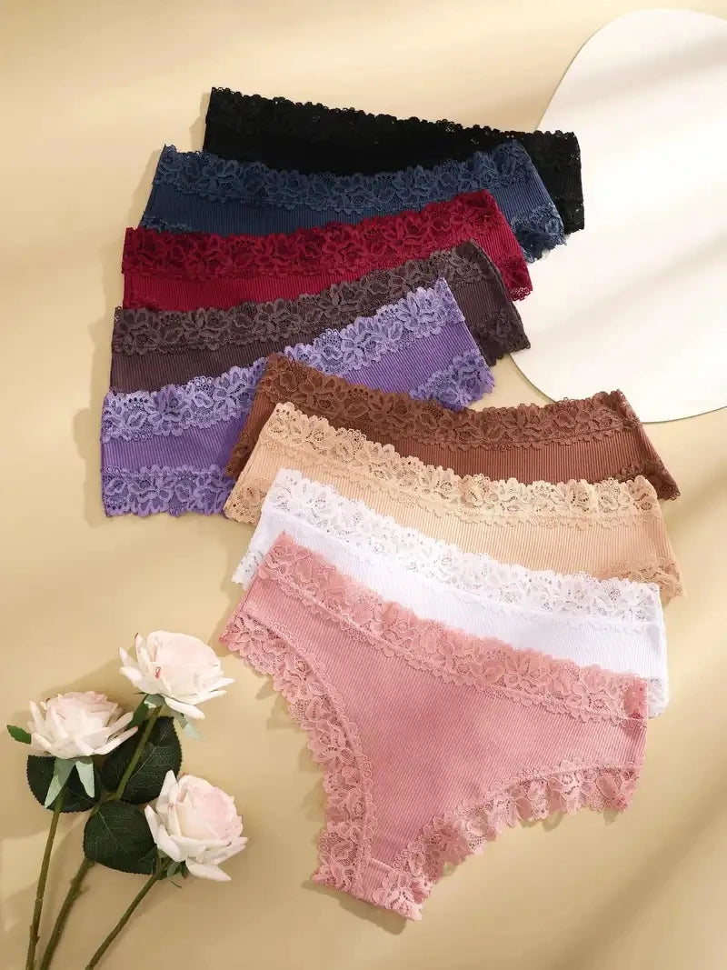 5pcs women’s cotton floral lace panties set with soft patchwork briefs