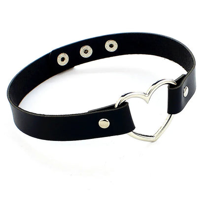ShadowBelle PU leather punk choker set with bell, spikes, and rivets for goth and BDSM cosplay