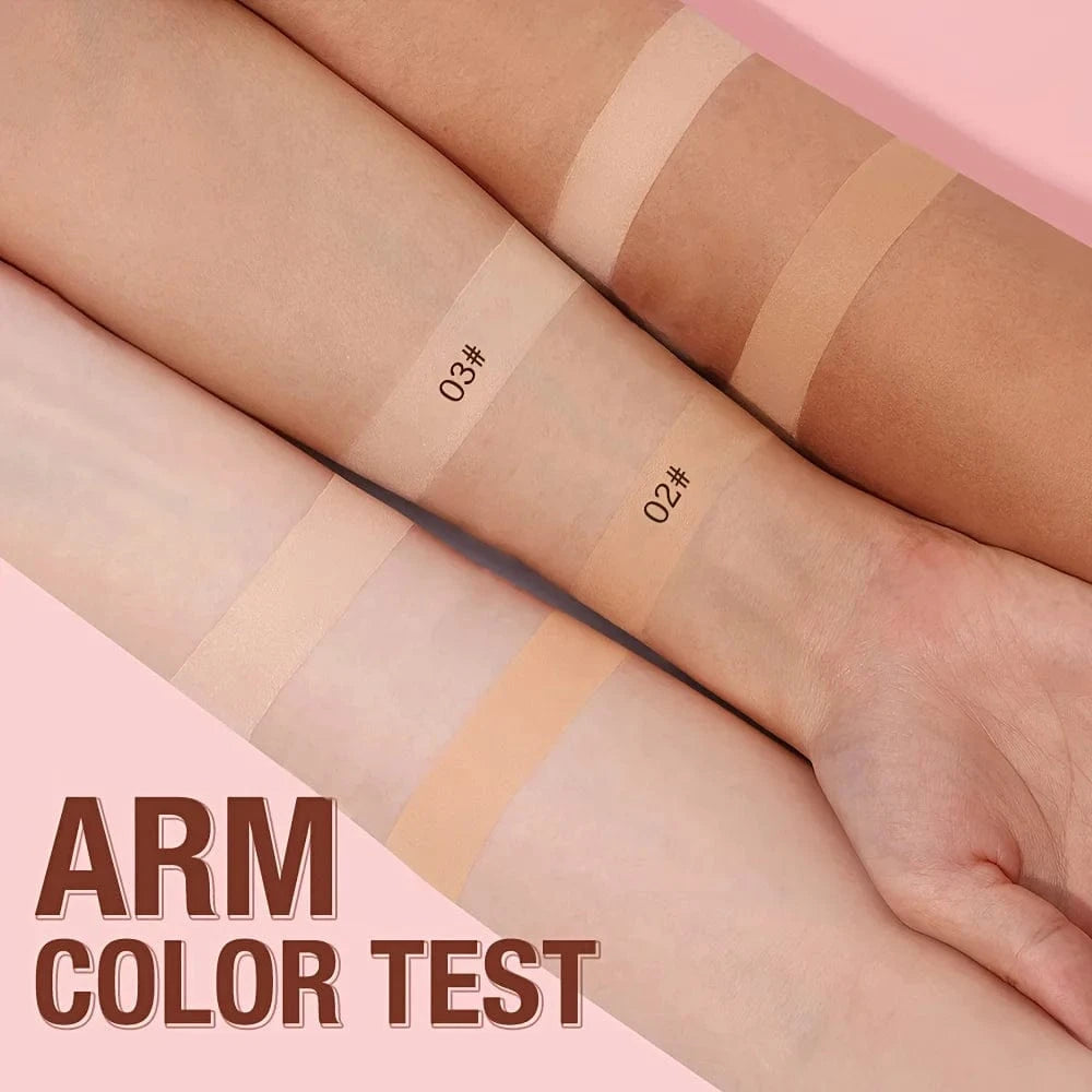 Arm color test with different beige shades on a pink background
