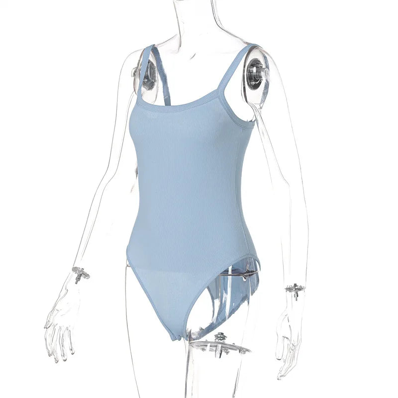 Women’s white strap solid bodycon sleeveless summer bodysuit, slim fit casual top