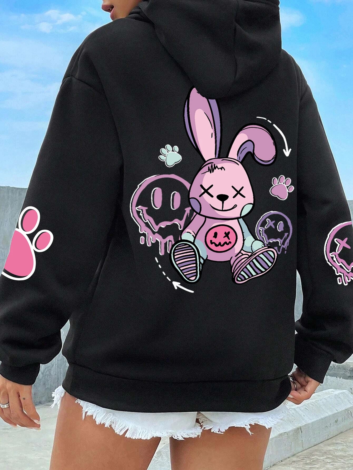 Hip hop street casual printed oversized fleece hoodie for women
