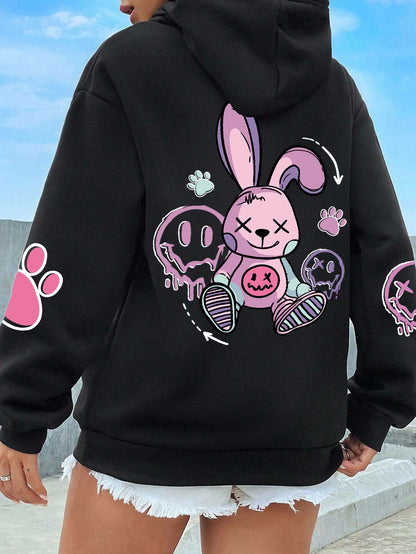 Hip hop street casual printed oversized fleece hoodie for women