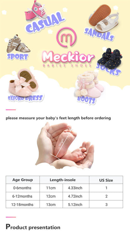 Meckior baby sneakers, soft canvas shoes with non-slip rubber sole for boys and girls 0-18 months, comfortable unisex baby shoes