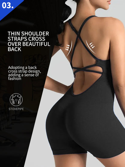 Sleek one-piece yoga jumpsuit for women, stretchy and breathable fitness bodysuit ideal for workouts and yoga