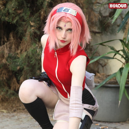 Haruno Sakura Cosplay Set – Anime Costume with Top, Skirt, Shorts & Pouch
