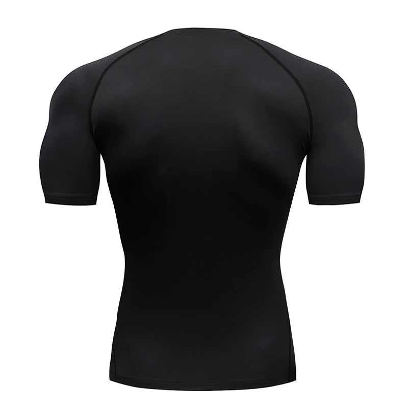 Black short-sleeve athletic shirt on a white background
