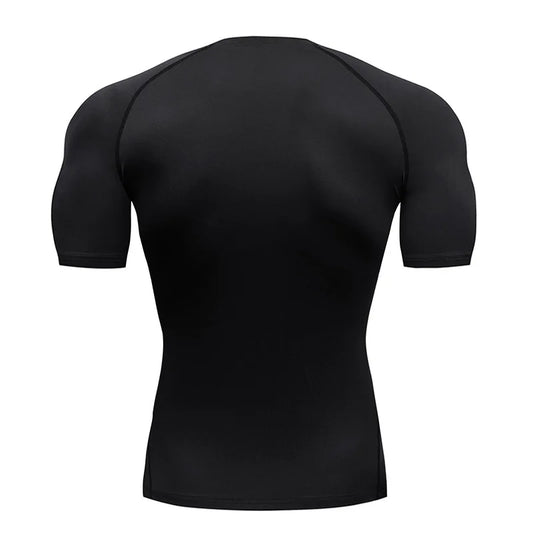 Black short-sleeve athletic shirt on a white background