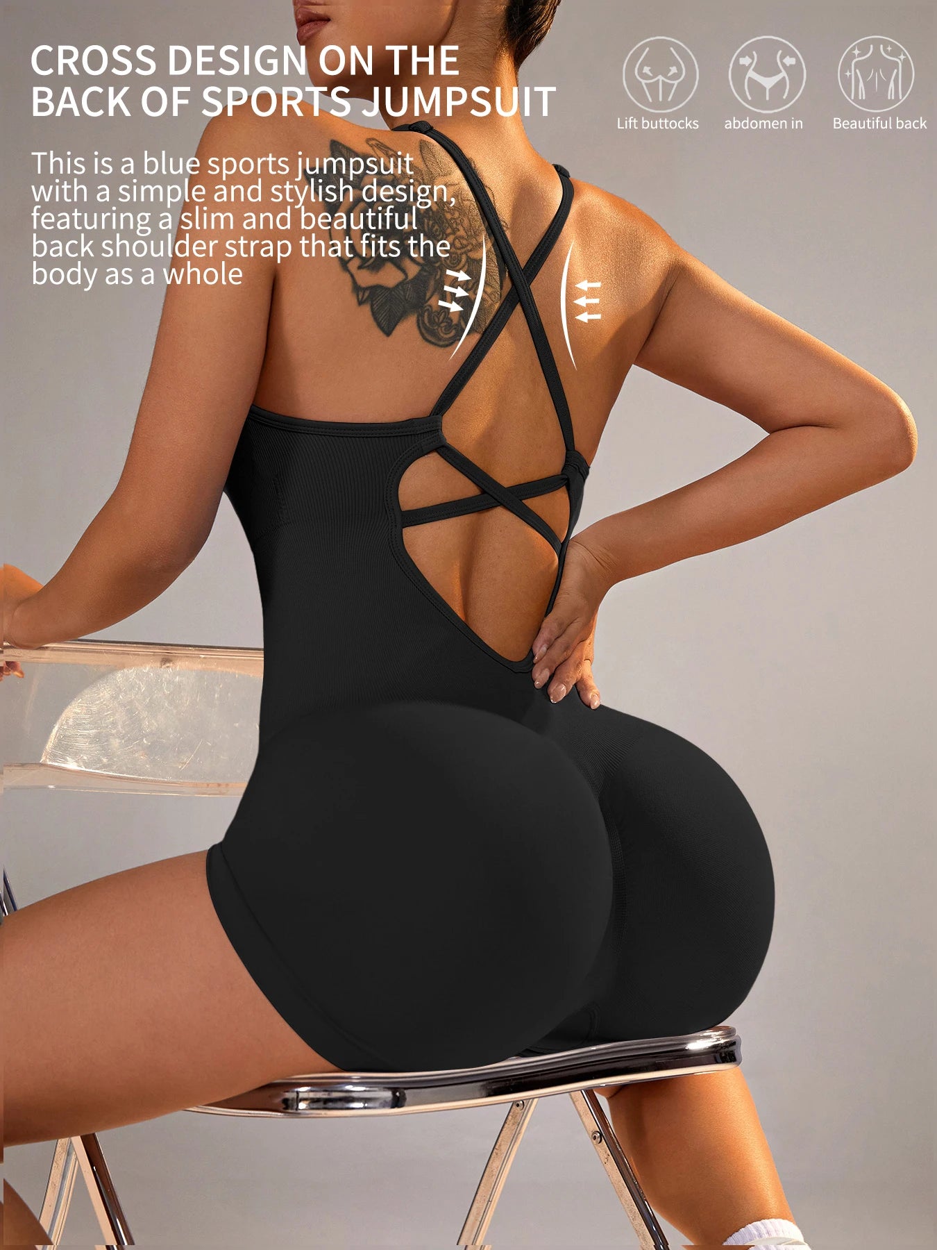 Sleek one-piece yoga jumpsuit for women, stretchy and breathable fitness bodysuit ideal for workouts and yoga