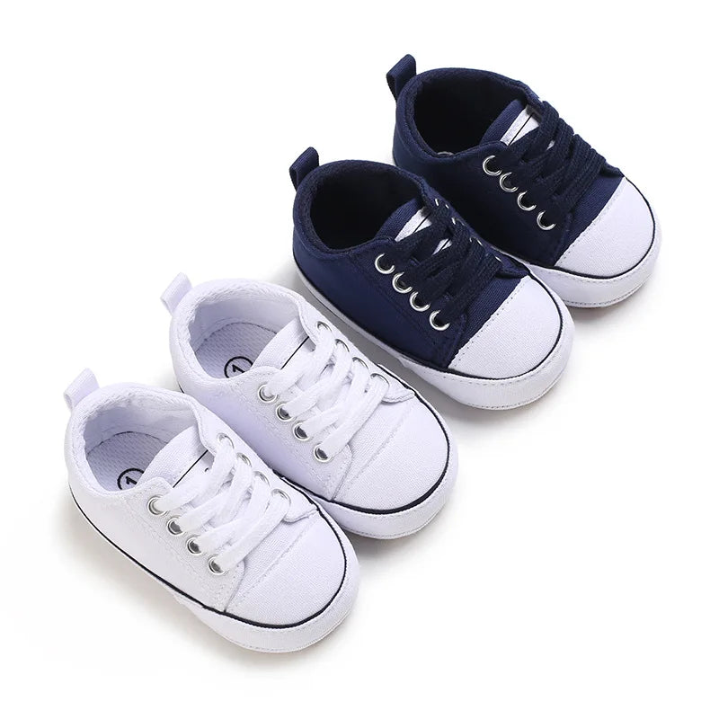 Meckior baby sneakers, soft canvas shoes with non-slip rubber sole for boys and girls 0-18 months, comfortable unisex baby shoes