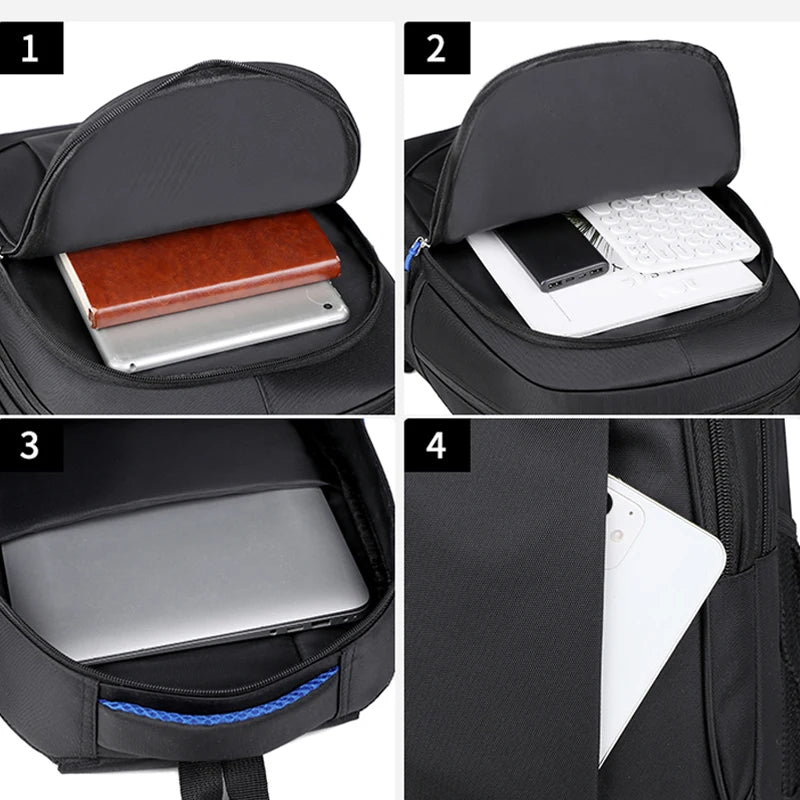 Black backpack with compartments for electronic devices