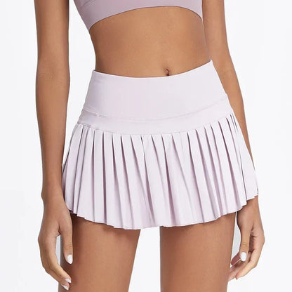High-waist pleated tennis skirt pants with built-in shorts, breathable and lightweight for summer fitness activities