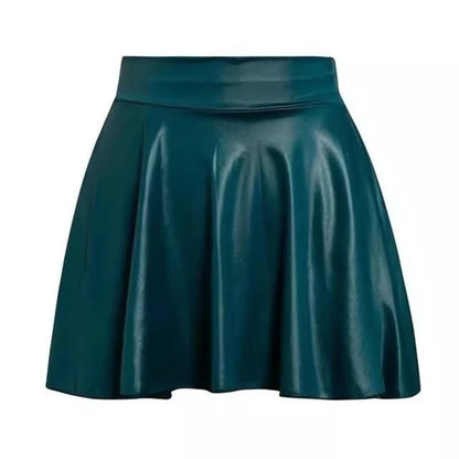 High waist faux leather mini skirt for women – black stretch skater skirt styled for clubwear, work, or casual nights out