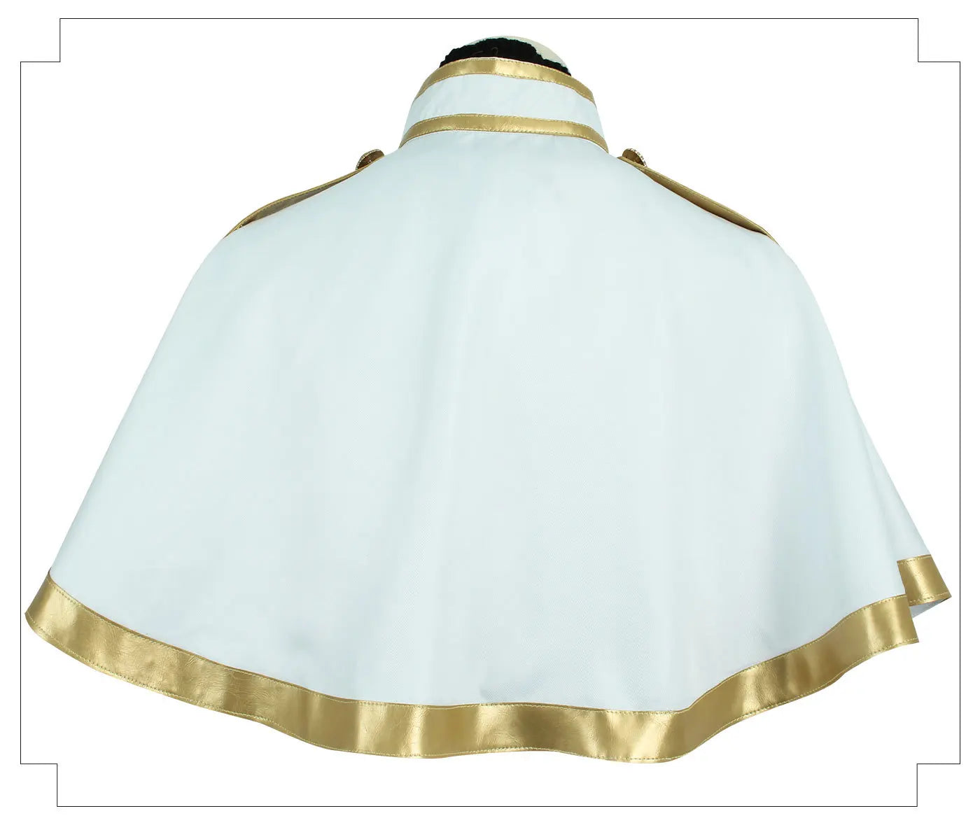 White cape with gold trim on a white background